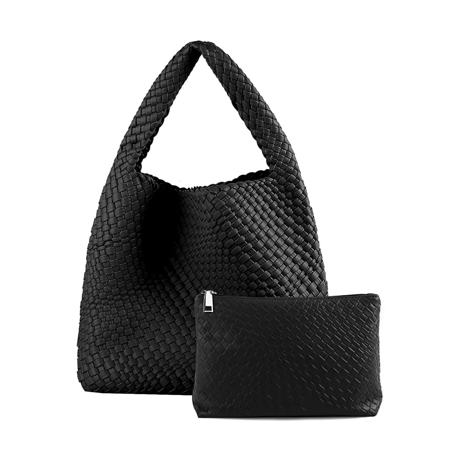 Woven Tote Bag For Women,Vegan Leather Hand Woven Handbags And Purse,Shoulder Bag Top-Handle Bag ... | Amazon (US)