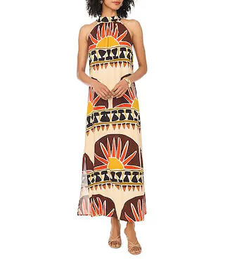 Vince Camuto Printed Halter Neck Sleeveless Maxi Column Dress | Dillard's | Dillard's