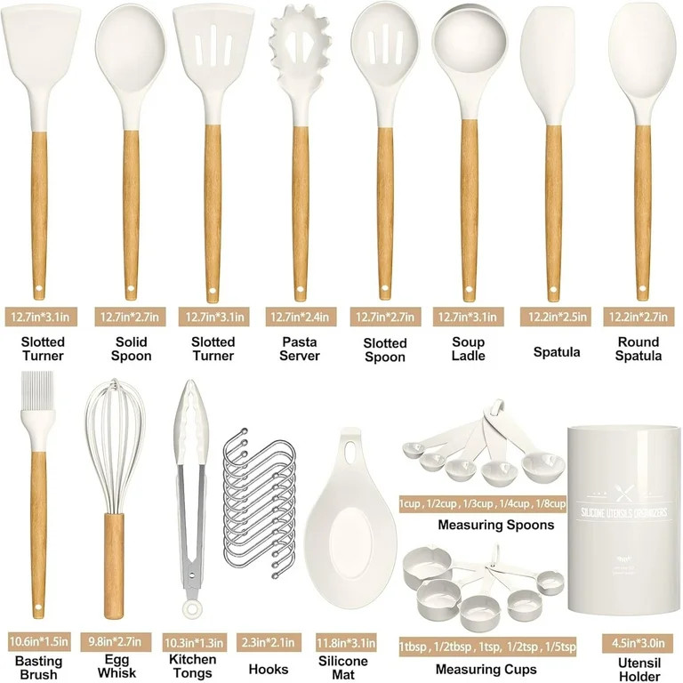Kitchen Cooking Utensils Set, 33 pcs Non-stick Silicone Cooking Kitchen Utensils Spatula Set with... | Walmart (US)