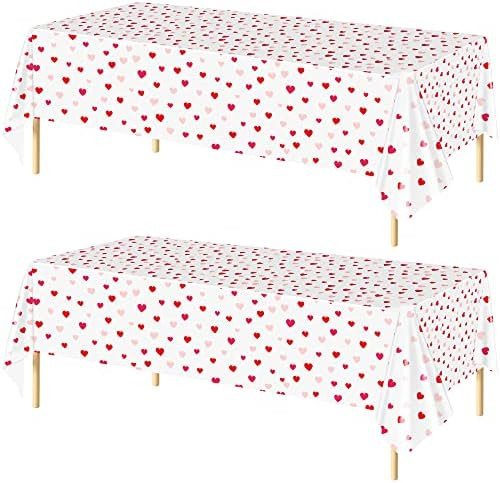 Ruisita 2 Pack Valentine's Day Red Heart Table Cloth Plastic Waterproof Table Covers 108 x 54 Inc... | Amazon (US)