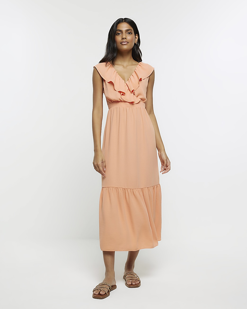 Coral frill swing maxi dress | River Island (UK & IE)
