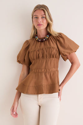 Camel Puff Sleeve Peplum Top | Tuckernuck (US)
