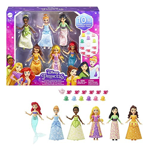 Mattel Disney Princess Toys, Small Doll Party Set with 6 Posable Dolls in Sparkling Clothing & 13... | Amazon (US)
