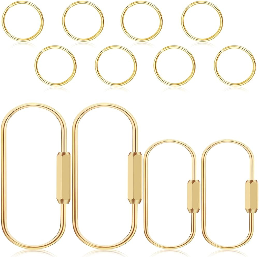 4Pcs Brass Screw Lock Keychains with 8 Flat Rings Gold Carabiner, Gold Key Ring Gold Keychain, Go... | Amazon (US)