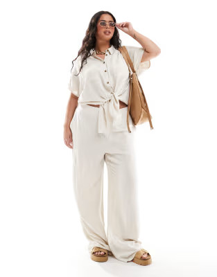 Pieces Curve wide leg linen mix pants in cream - part of a set | ASOS (Global)