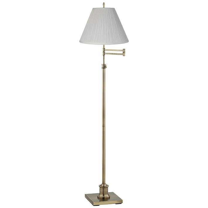 Westbury White Pleated Shade Brass Swing Arm Floor Lamp | Lamps Plus