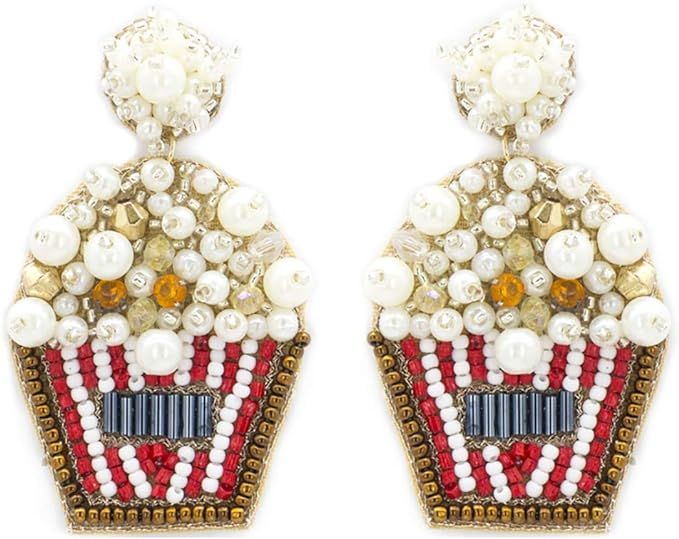 Emulily Beaded Popcorn Glass Post Earrings Handmade Popcorn Earrings | Amazon (US)