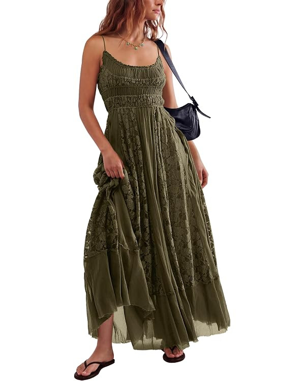 Gacaky Summer Dress for Women Casual Lace Floral Embroidered Bohemian Maxi Dress Flowy A Line Bea... | Amazon (US)