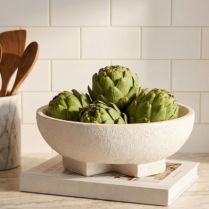 FESTGLOX Large Decorative Bowls, Beige White Decorative Fruit Bowl for Kitchen Counter, Resin Ped... | Amazon (US)