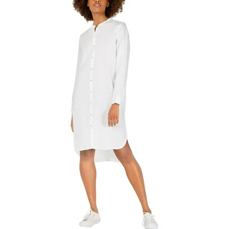 Eileen Fisher Womens Petites Mandarin Collar Linen Shirtdress White PM | Walmart (US)