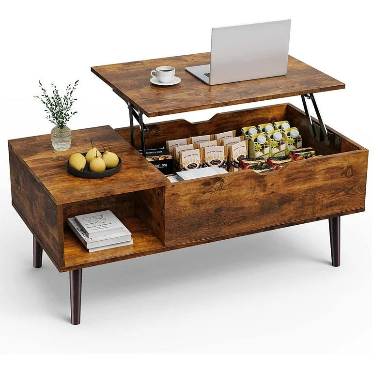 Adjustable Height Wooden Coffee Table with Hidden Compartments and Shelves - Perfect for Small Ho... | Walmart (US)