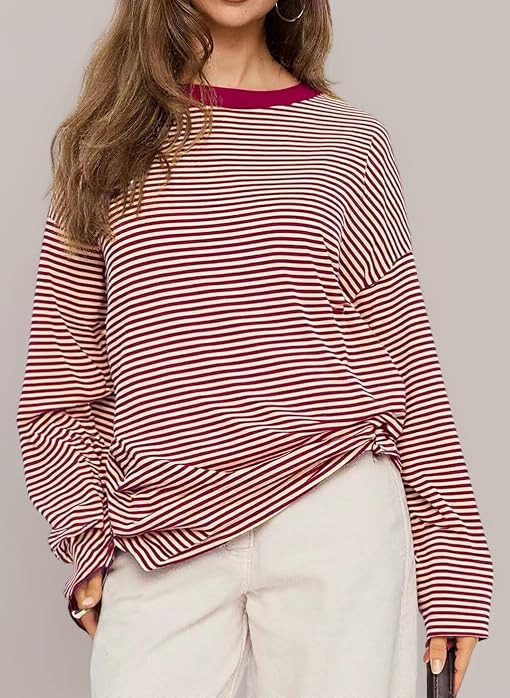 LEEDYA Womens Oversized Striped Sweatshirts Crewneck Long Sleeve Pullover | Amazon (UK)
