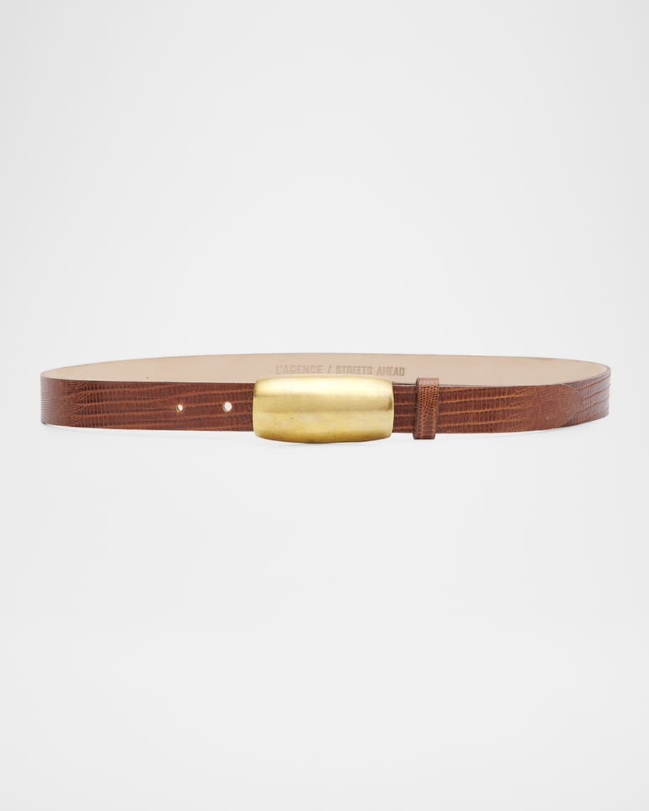 L'Agence x Streets Ahead Marlowe Croc-Embossed Leather Belt | Neiman Marcus