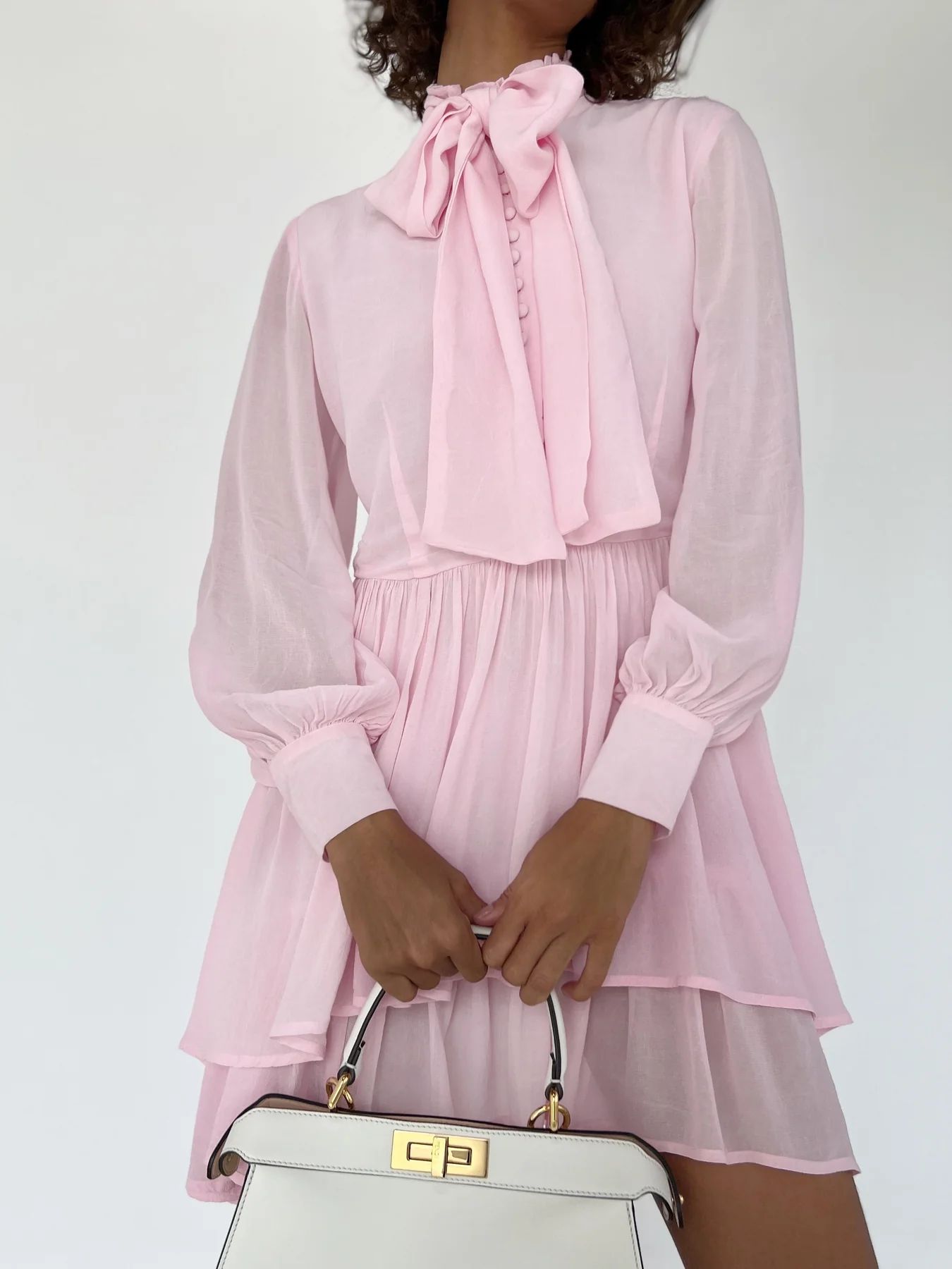 Tabitha Bow Tie Tiered Dress | Powder Pink | Vita Grace