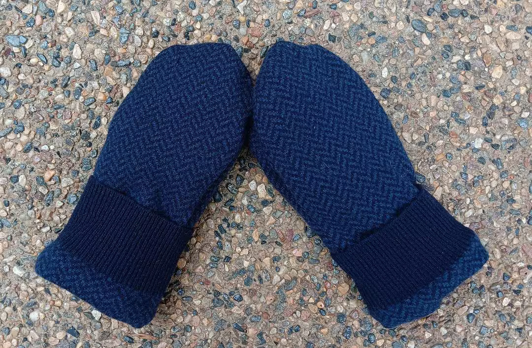 Men or Unisex Homemade Large Mittens | Dark Blue Herringbone L Mittens Recycled From Sweaters | U... | Etsy (US)
