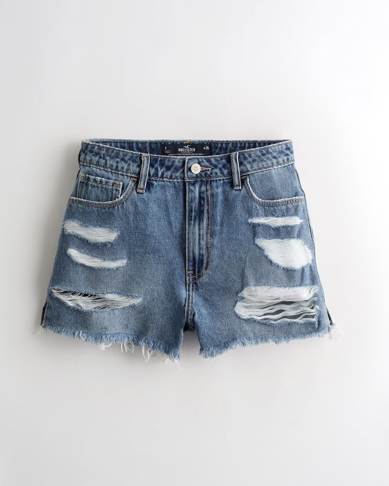 Ultra High-Rise Ripped Dark Wash Vintage Relaxed Denim Mom Short | Hollister (US)