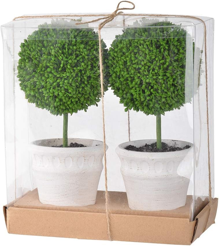 A&B Home 9" Artificial Plants Artifical Boxwood Topiary Tree Artificial Ball Shaped Tree w/White ... | Amazon (US)