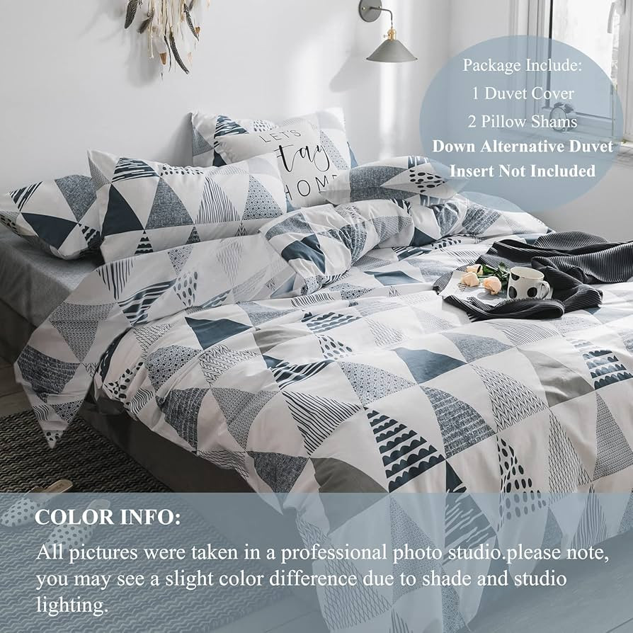 VClife Cotton Gray Bedding Sets Queen Full 3 Pieces Duvet Cover Sets for Children Teens Adults, R... | Amazon (US)