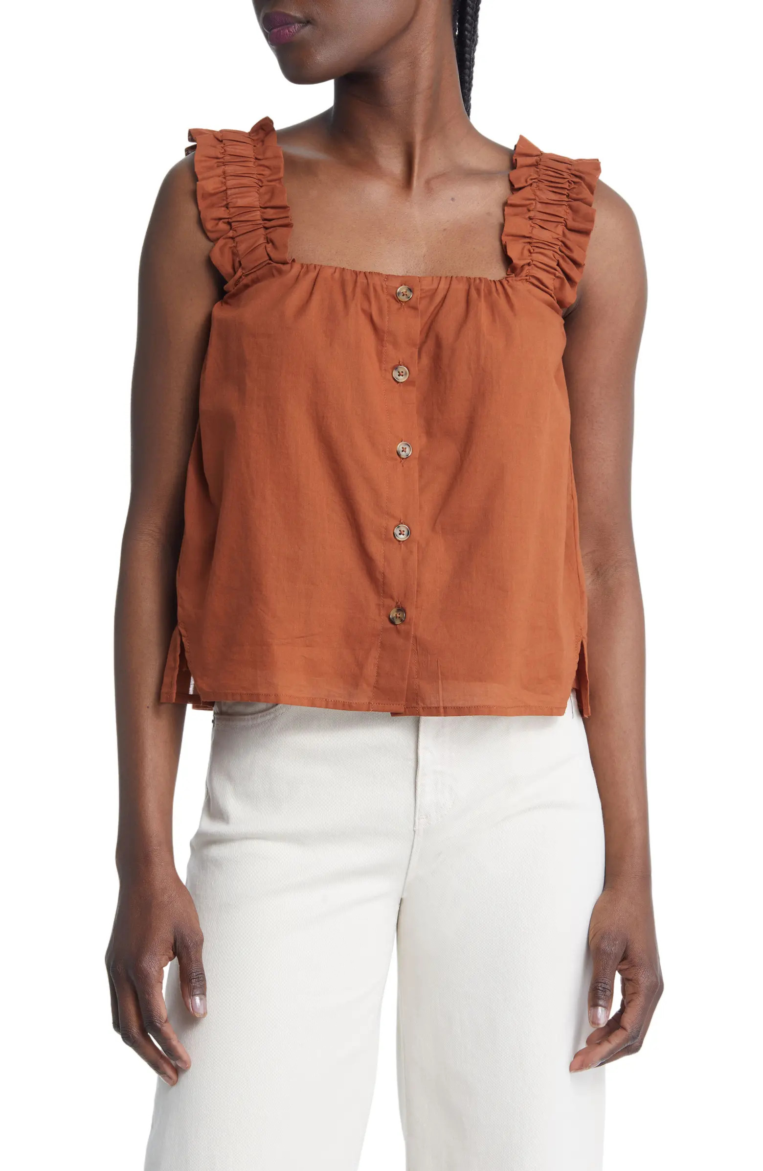 Ruffle Strap Cotton Tank Top | Nordstrom