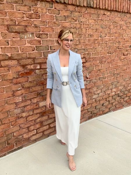 The Veronica Beard blazer I just featured with white jeans looks incredible with a summer-y midi skirt too… and nude sandals! I’m wearing an xs in skirt (sized down) and a 4 TTS in the blazer! 

#LTKWorkwear #LTKStyleTip #LTKSeasonal
