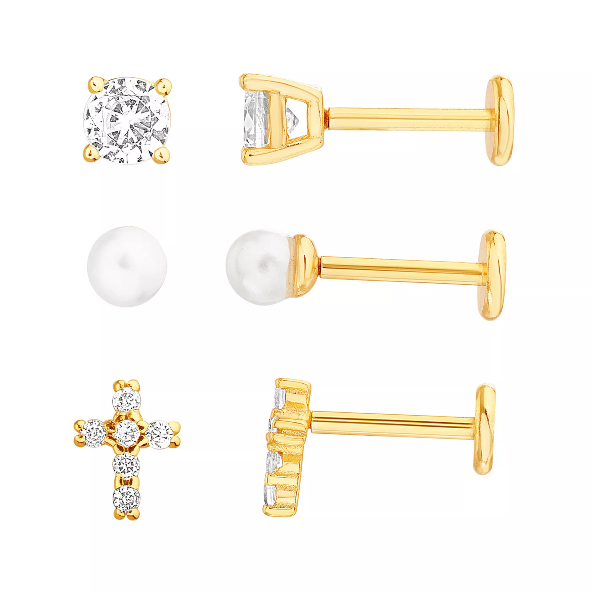 petit cheris Kids' 14k Gold Over Sterling Silver Mother of Pearl, Cubic Zirconia, and Crosses Stu... | Kohl's