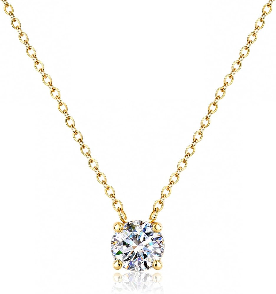 18K Gold Plated Pendant Necklace 5A Cubic Zirconia Solitaire Anniversary Birthday Mother\u2019s D... | Amazon (US)