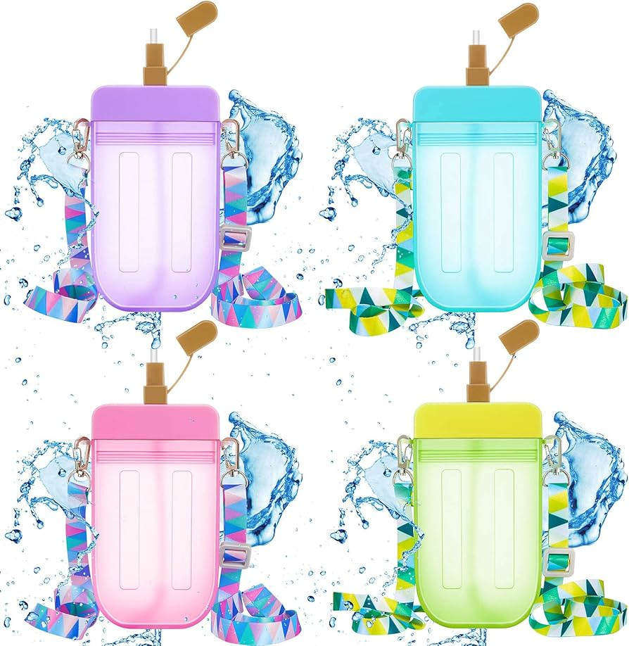 4 Pieces Cute Ice Cream Water Bottles with Strap Kawaii Camera Shaped Drinking Purse Ice Bar Tran... | Amazon (US)