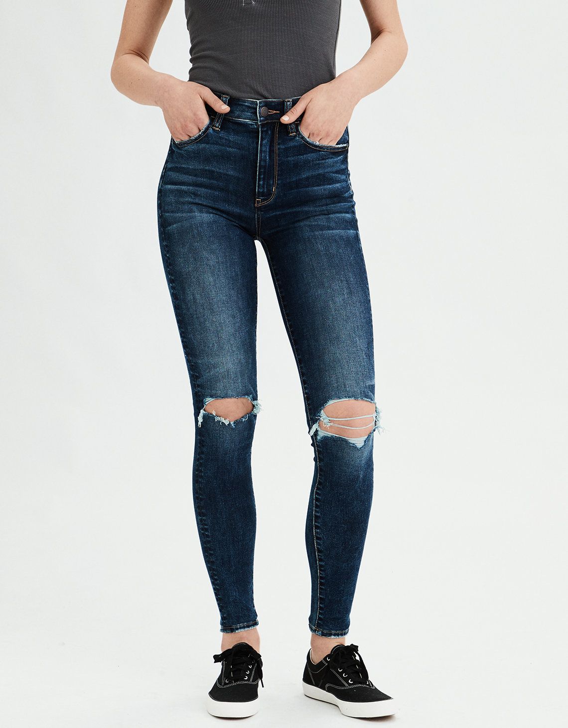 AE Ne(X)t Level Super High-Waisted Jegging, Starry Night Destroy | American Eagle Outfitters (US & CA)