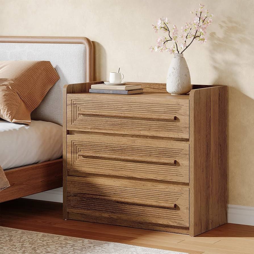 Tribesigns 32" Wide Nightstand, Large Night Stand with 3 Drawers, Oversized Nightstand Bedside Ta... | Amazon (US)