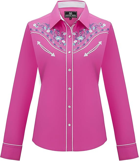 Women's Embroidered Western Cowgirl Slim Fit Shirt Long Sleeve Snap Button Down Shirt with Embroi... | Amazon (US)
