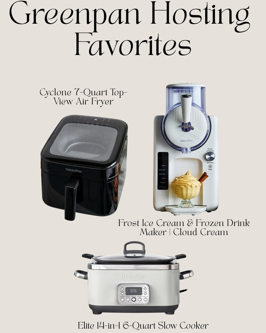 Making holiday hosting effortless with The Original Greenpan ✨ The Elite slow cooker, Cyclone air fryer, and Frost ice cream maker are my hosting heroes for a perfect night in! 

 