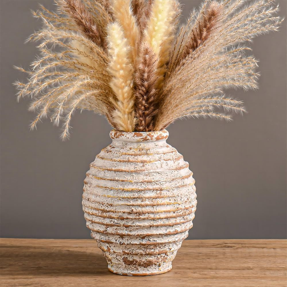 Ceramic Rustic Farmhouse Vase for Home Decor, Pottery Decorative Flower Vase, Terracotta Vintage ... | Amazon (US)