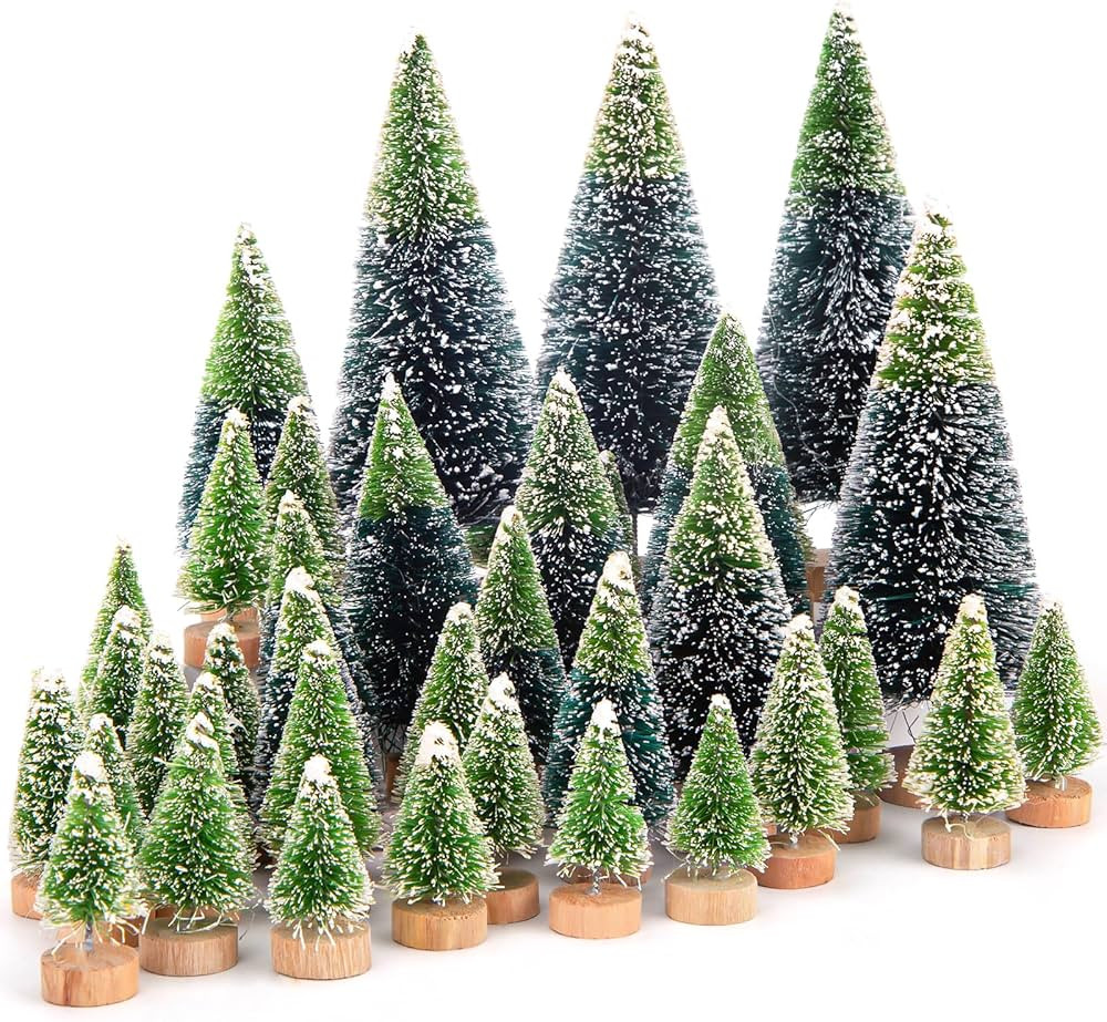 LOVEINUSA 40Pcs Mini Sisal Snow Frost Trees, Bottle Brush Trees 5 Sizes Christmas DIY Decoration ... | Amazon (US)