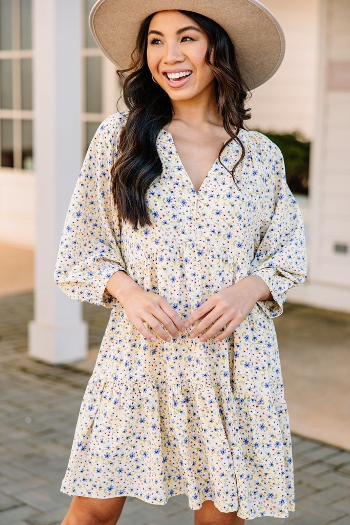 Girly Greetings Lemon Yellow Ditsy Floral Dress | The Mint Julep Boutique