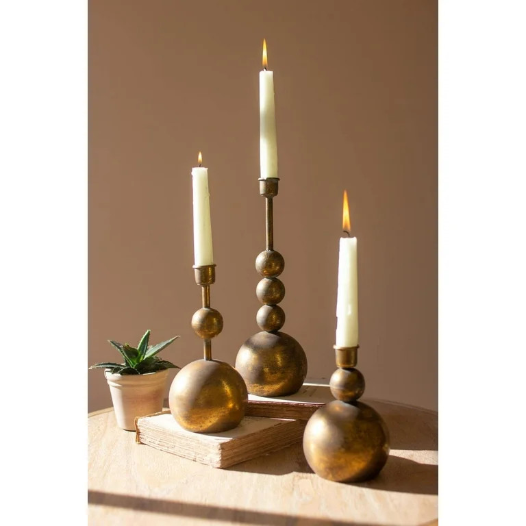 Kalalou CLL2695 Antique Brass Taper Candle Holders, 11.5-inch Height, Set of 3 | Walmart (US)