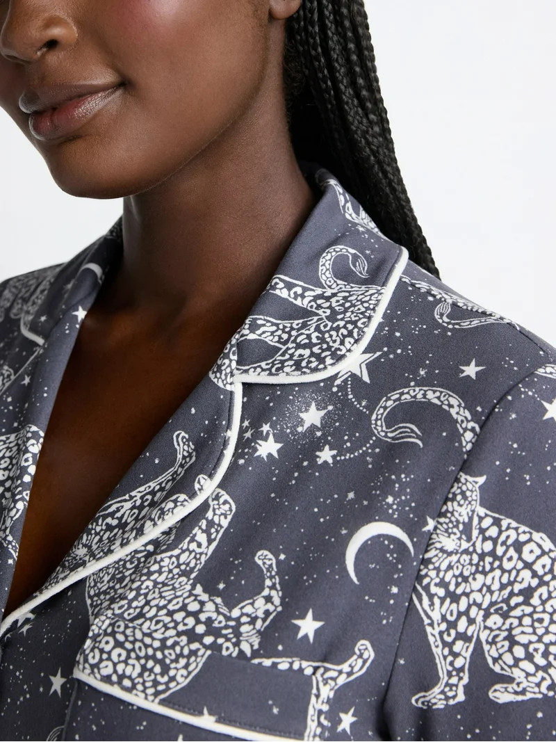 Joyspun Women’s Dreamy Soft Collection Notch Collar Knit Top and Boxer Shorts Pajama Set, Sizes... | Walmart (US)