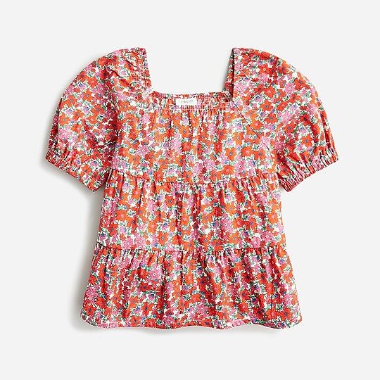 Girls' tiered puff-sleeve top in prints | J.Crew US