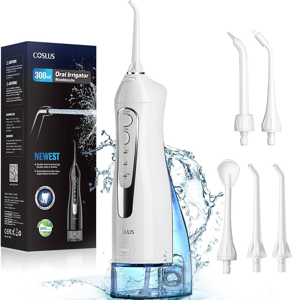 COSLUS Water Dental Flosser Teeth Pick: Portable Cordless Oral Irrigator 300ML Rechargeable Trave... | Amazon (US)