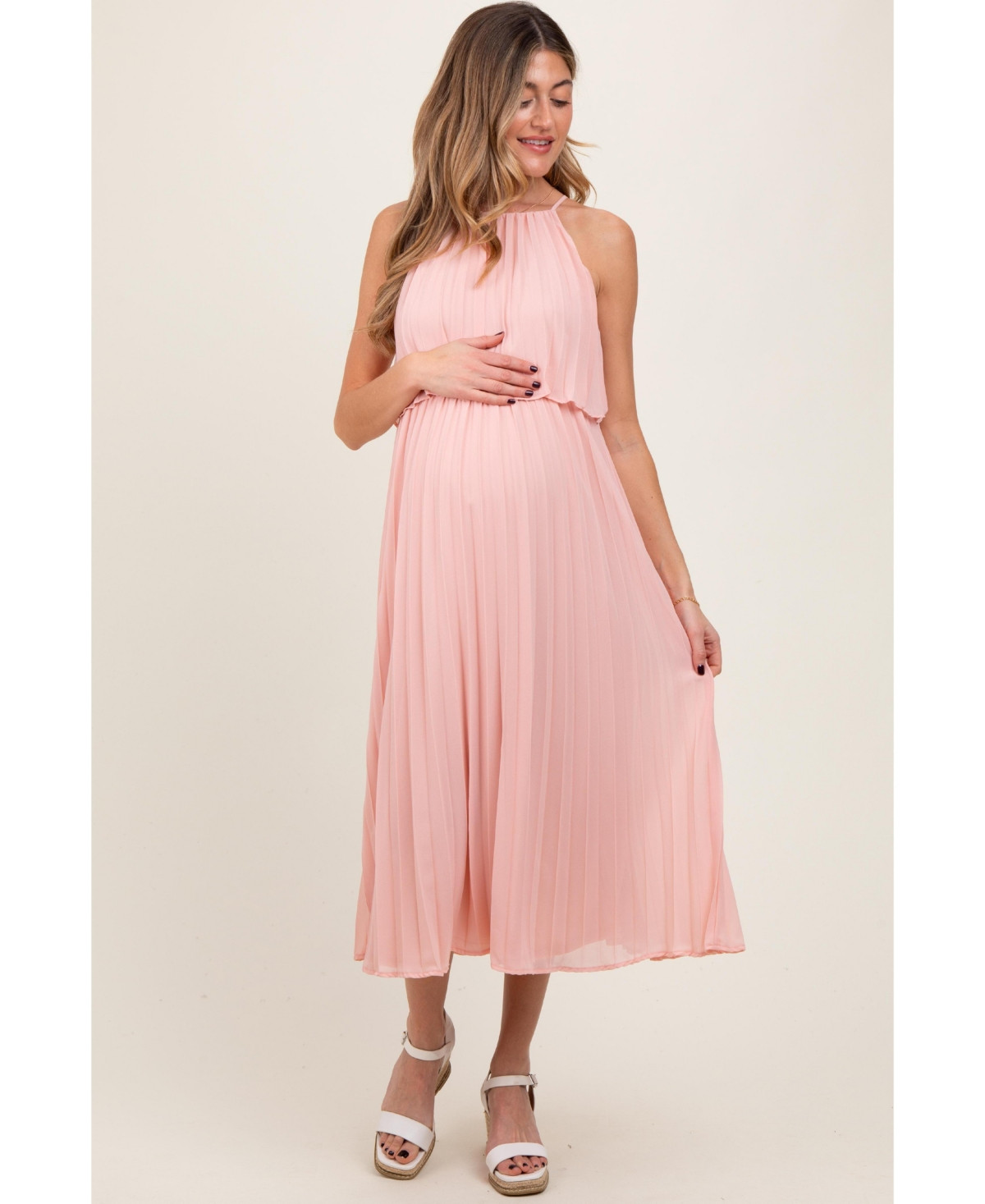 Pinkblush Maternity Light Navy Pleated Woven Midi Dress - Pink | Macy's