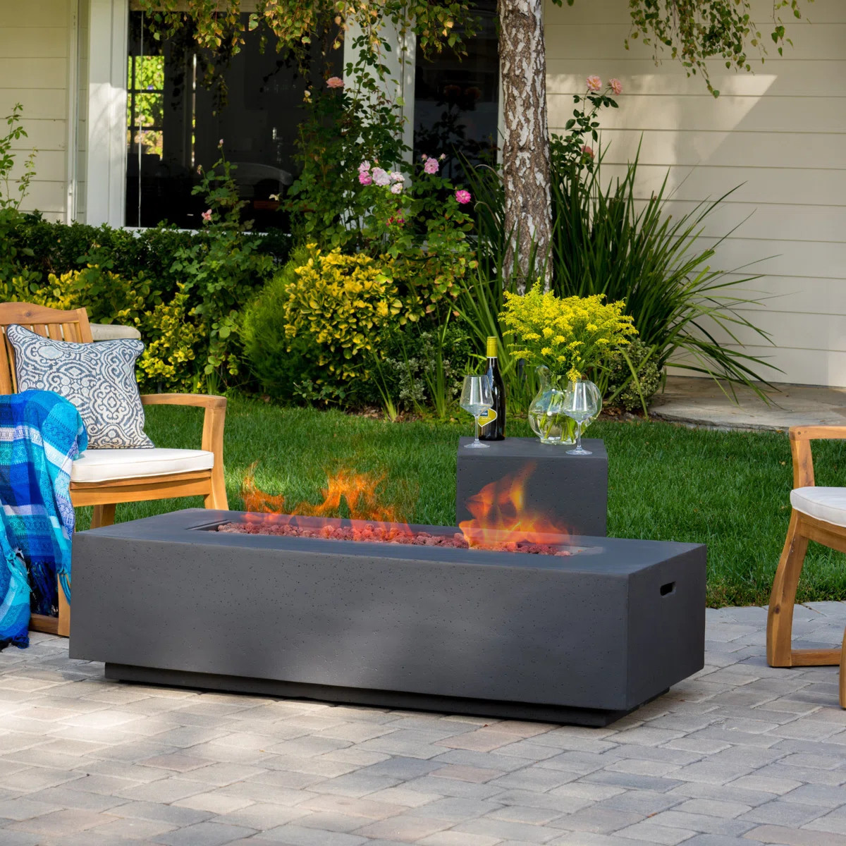 Belle 15" H x 56" W Concrete Propane Outdoor Gas Fire Pit Table | Wayfair North America