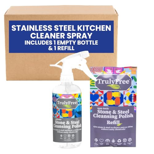 Truly Free Stone & Steel Cleansing Polish Starter Kit - Quartz, Marble, Granite, Stone Countertop, Oven, Stainless Steel Cleaner - 16oz Spray Bottle, 2 Refills (4oz) No Harmful Ingredients | Amazon (US)