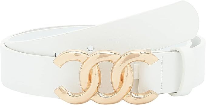 Women Belt for Jeans Dress Cinch Waist Belt for Ladies Faux Leather Belt with Gold Buckle | Amazon (US)