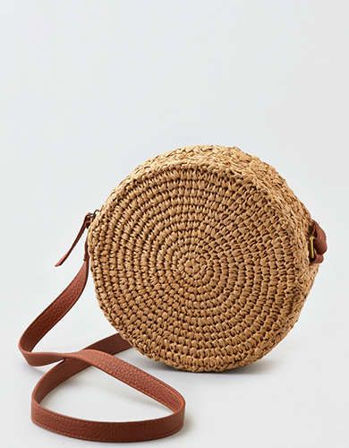 AEO Round Straw Crossbody Purse, Natural | American Eagle Outfitters (US & CA)