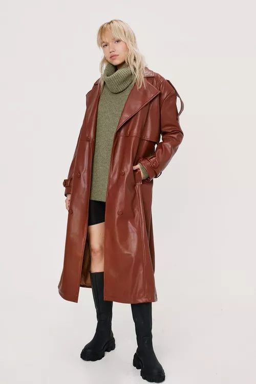 Oversized Faux Leather Trench Coat | Nasty Gal (US)