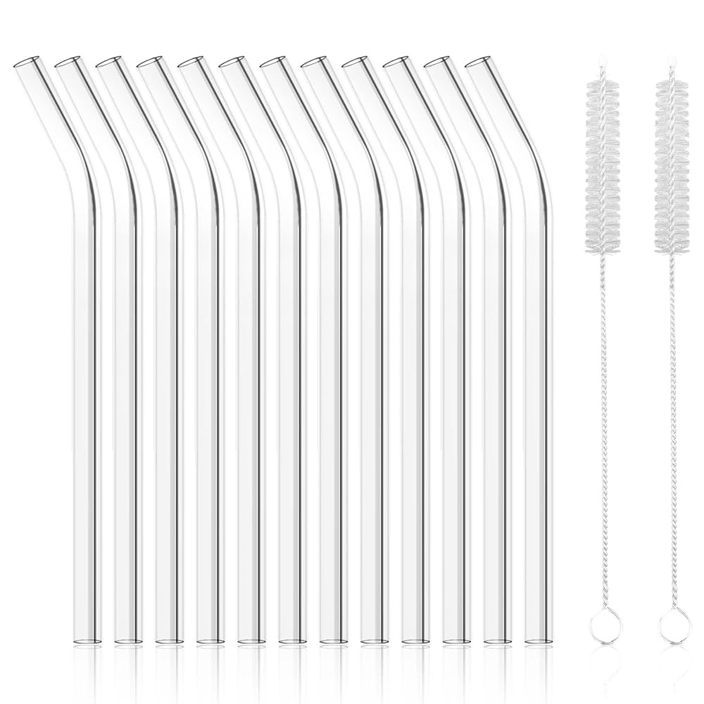 Antner 12 Pack Reusable Glass Straw, 8.5" x 10MM Bent Clear Glass Drinking Straws for Hot & Cold ... | Amazon (US)