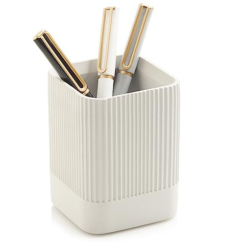 KIBAGA Aesthetic Pen Holder for Desk - Modern Concrete Pencil Holder - Cute and Functional Desk Organizer for Office Supplies - Stylish Office Decor Pen Cup | Amazon (US)