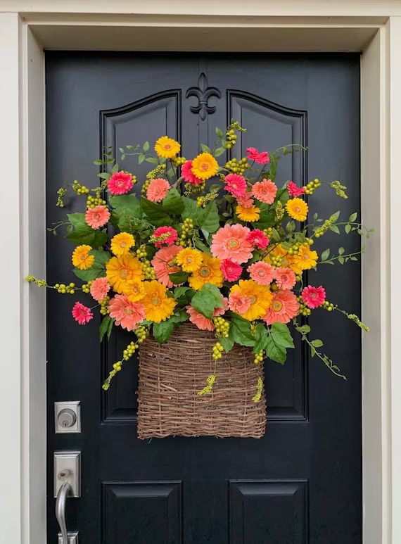 XL SUMMER Door Wreath Summer Basket for Front Door Gerber - Etsy | Etsy (US)