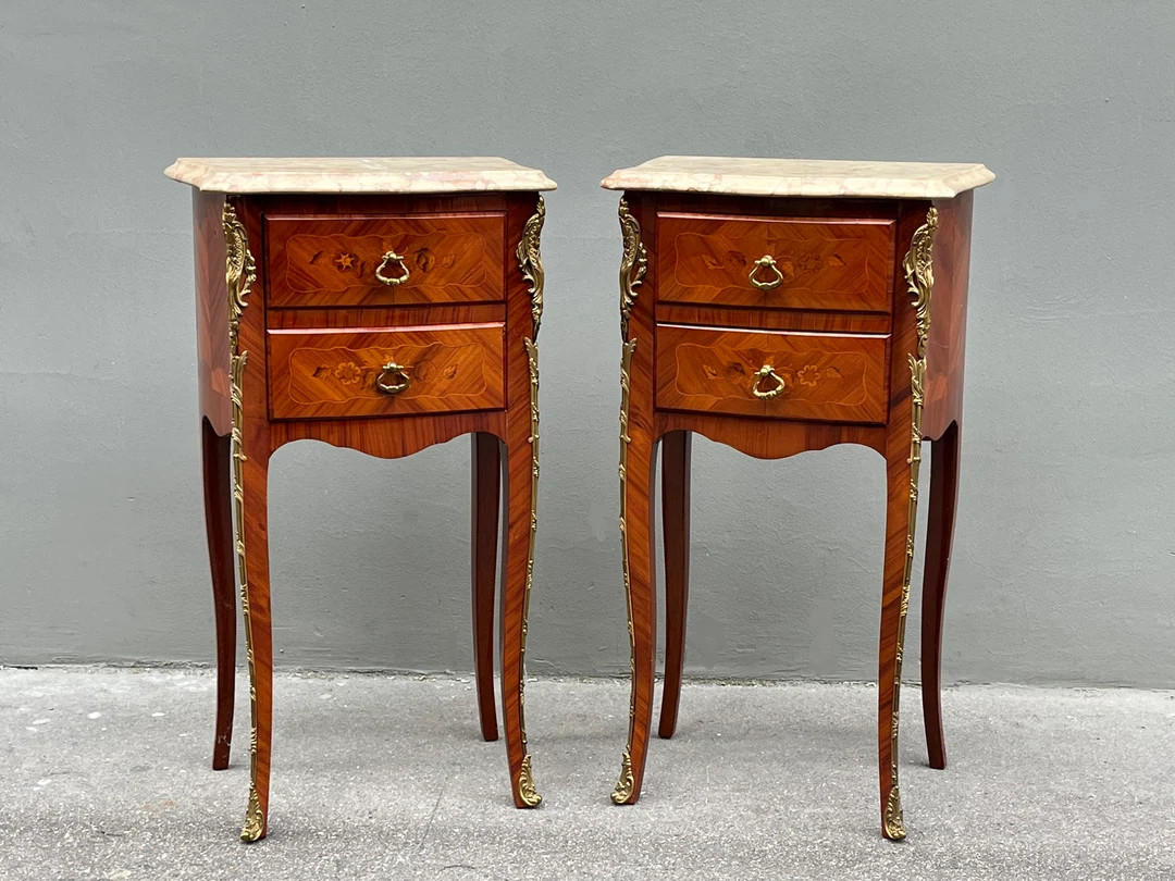 Pair of French Louis XV Style Rosewood Side Tables Nightstands - Etsy | Etsy (US)
