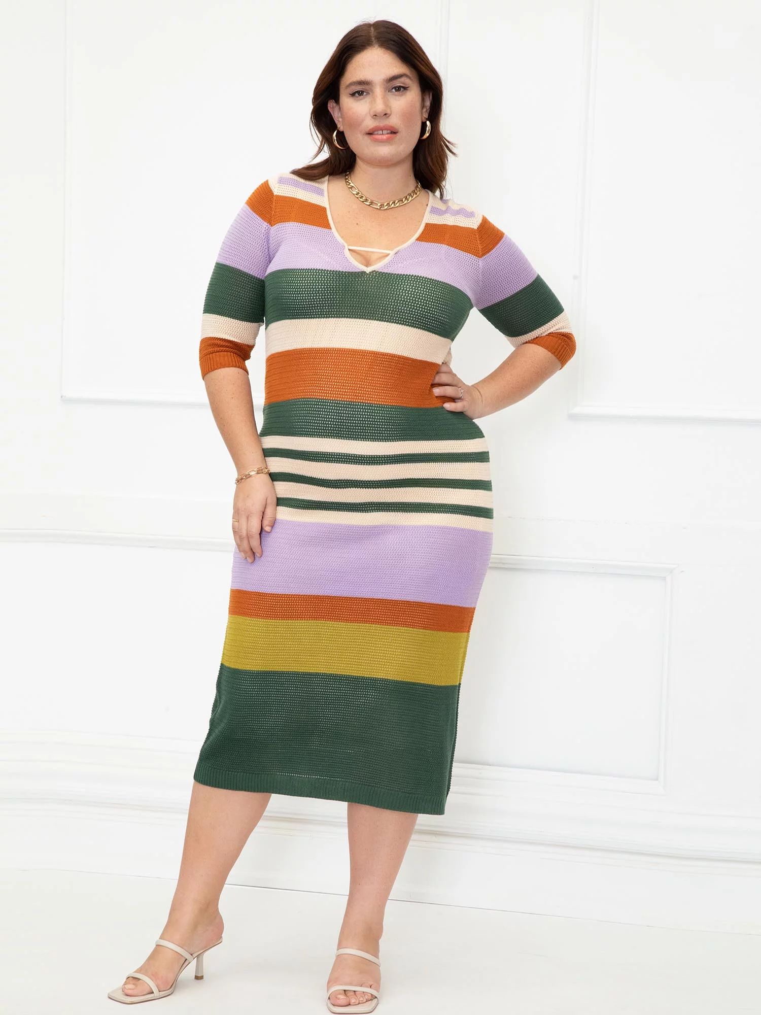 ELOQUII Elements Women's Plus Size Stripe Crochet Dress | Walmart (US)