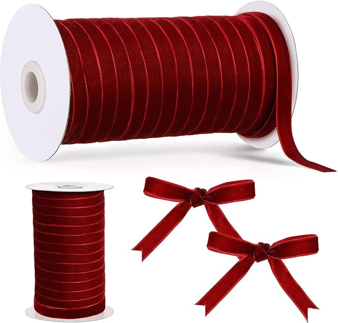 Chuangdi 3/8 Inch, 60 Yard Christmas Burgundy Velvet Ribbon Wide Vintage Velvet Ribbons for Chris... | Amazon (US)